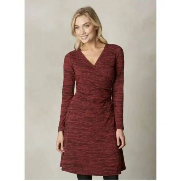 PrAna Women's Nadia Dress Sunwashed Red Space Dyed V-Neck Size L NWT - Picture 1 of 12